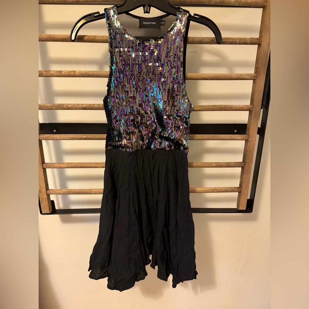 MINKPINK Sequin Skater Dress with mesh back
